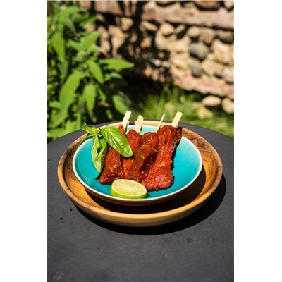 Brochette de Bœuf marinade tomates, échalotes